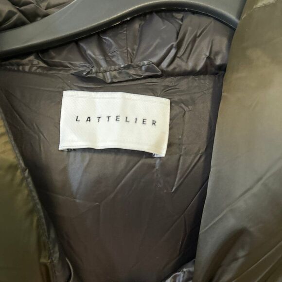 Women's Lattelier NWOT Dark Green Puffer Trench Coat Zip Up Jacket Large - Picture 2 of 7